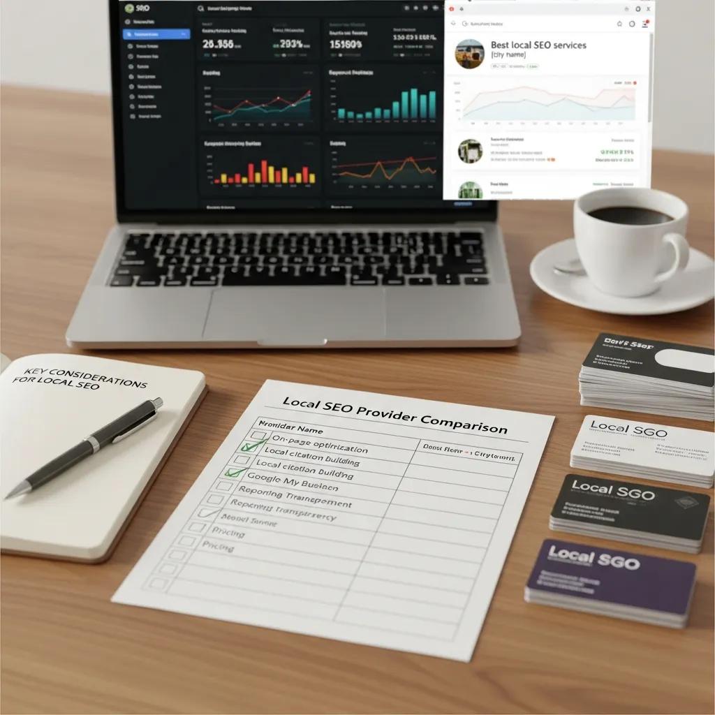 A printed checklist on a desk used to compare local SEO providers
