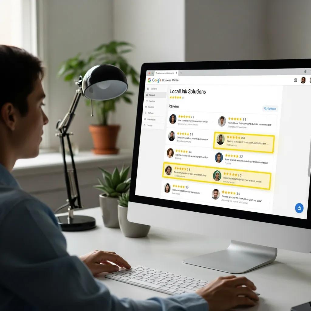 A Google Business Profile on a screen showing highlighted customer reviews to demonstrate their effect on local visibility.