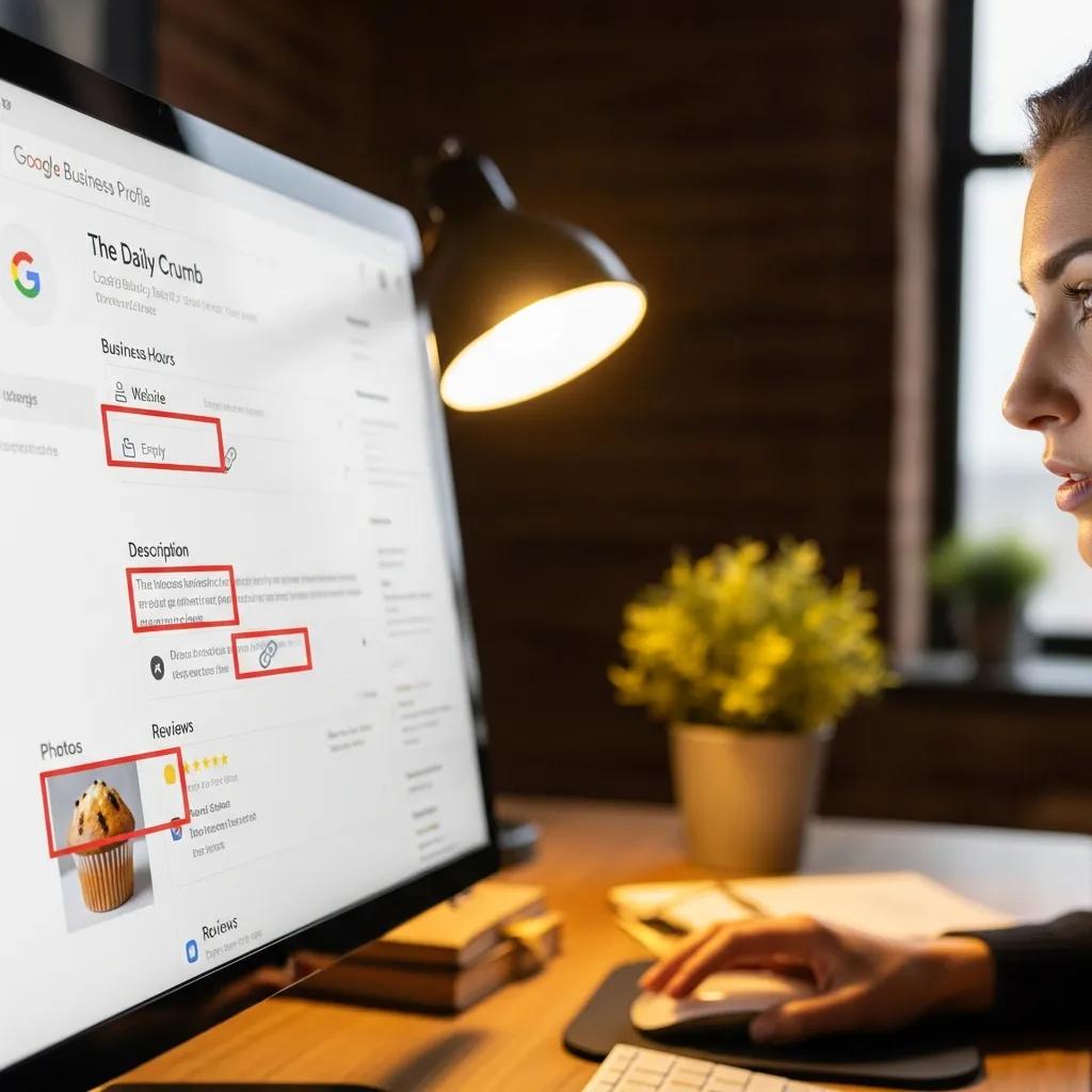 Screen showing Google Business Profile with common errors highlighted