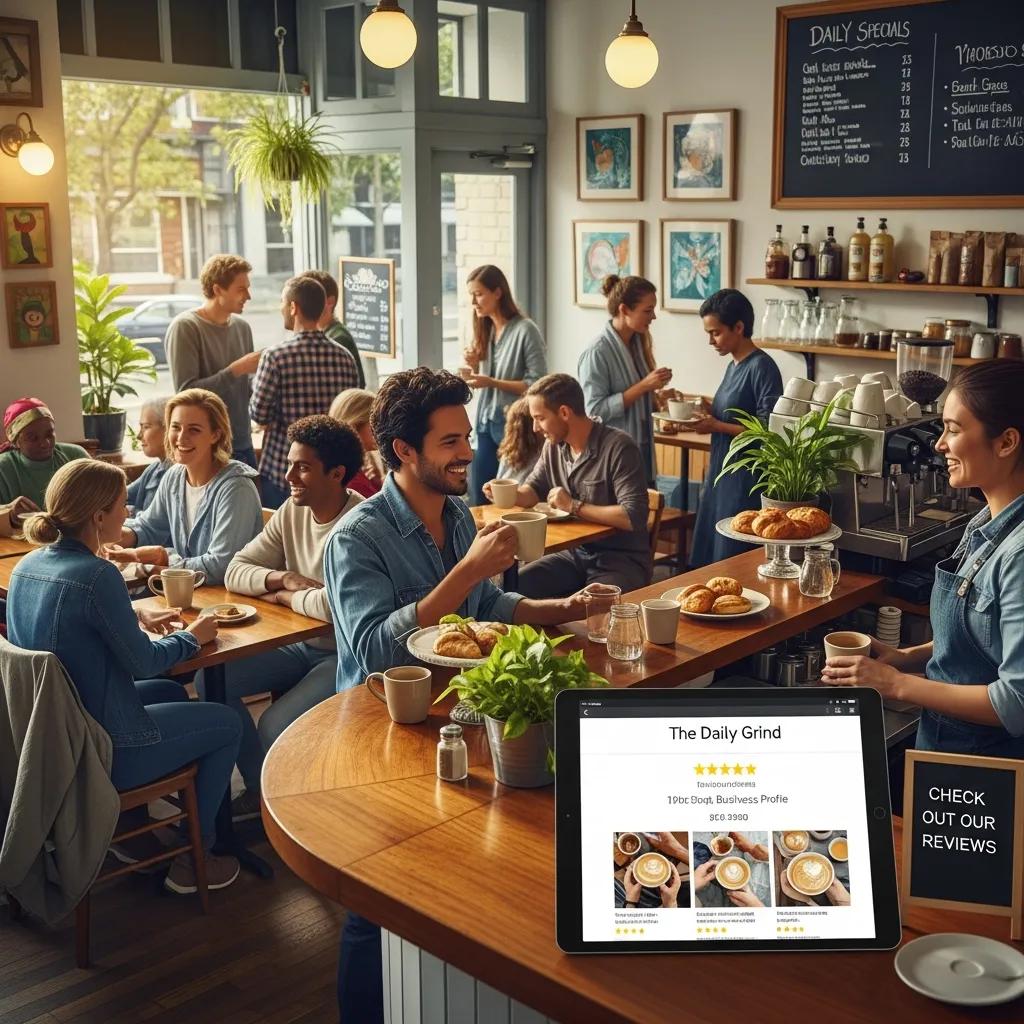 Busy local shop with customers, demonstrating results from local SEO work