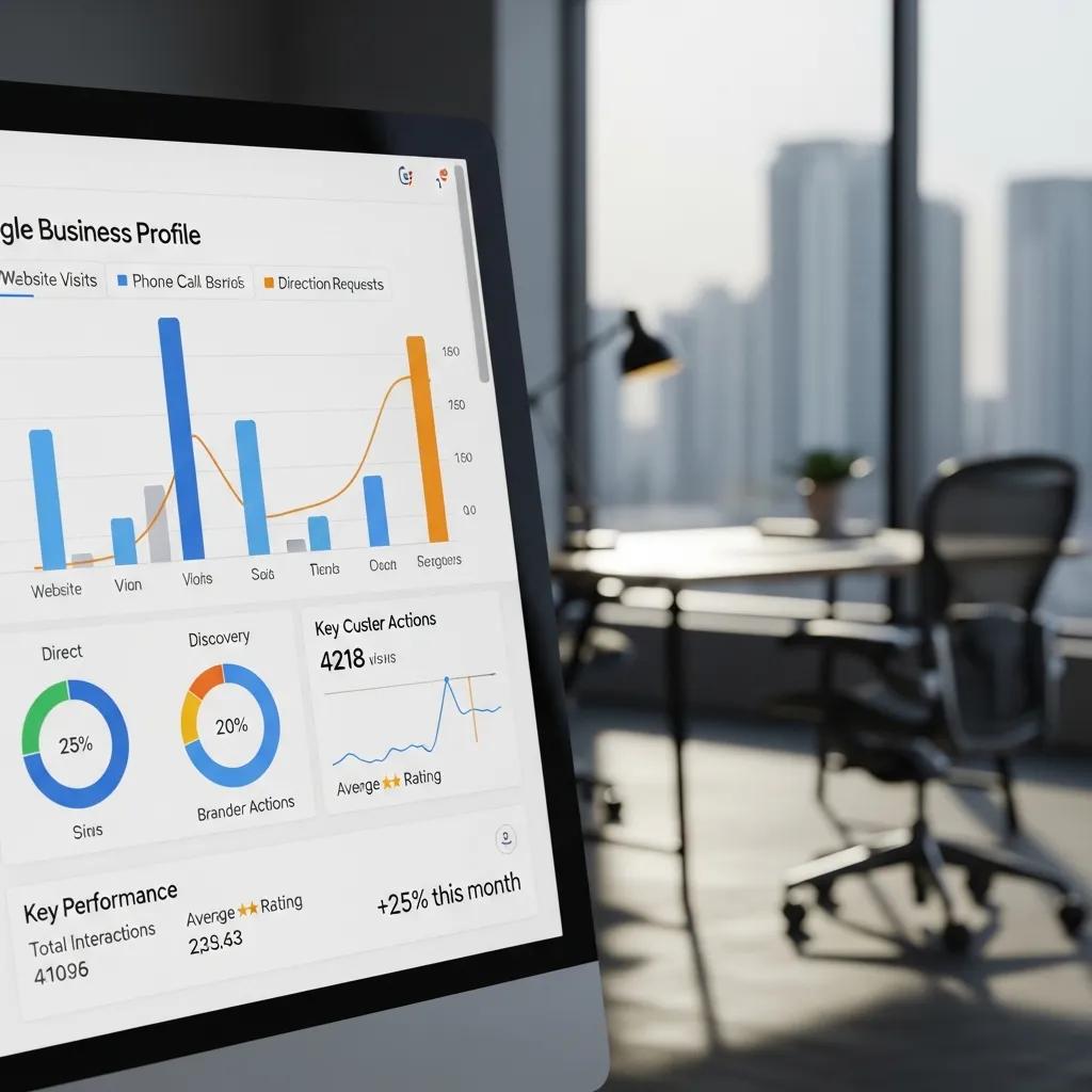 Close-up of Google Business Profile insights on a screen