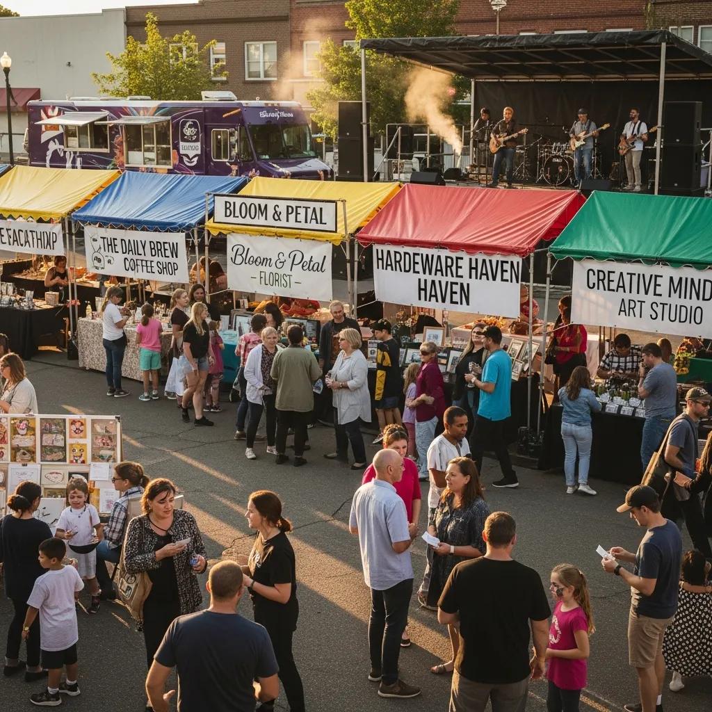 Local businesses working together at a community event — a practical way to earn local backlinks