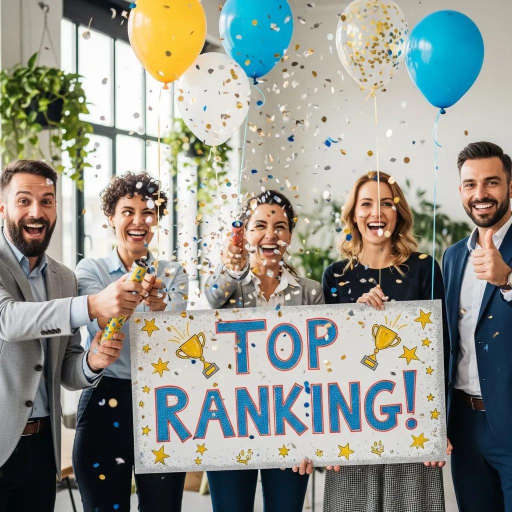 Local business owners celebrating improved local search rankings