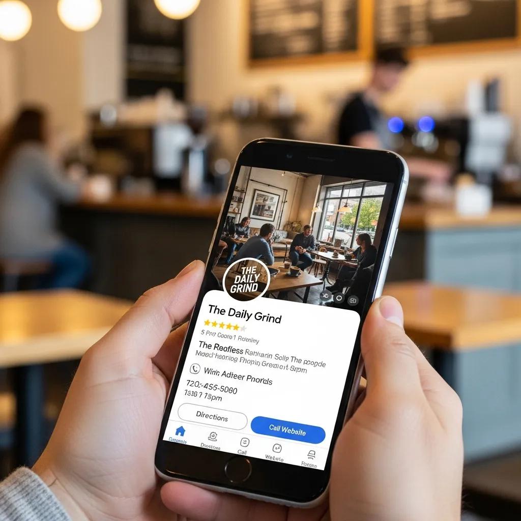 Smartphone showing a Google Business Profile optimised for local searches
