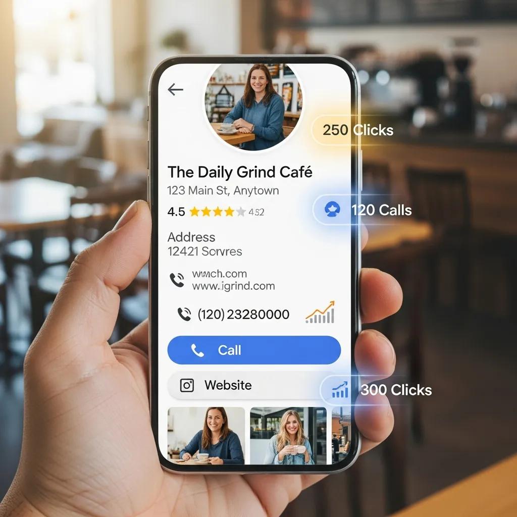 Phone screen showing Google Business Profile interactions for a local business
