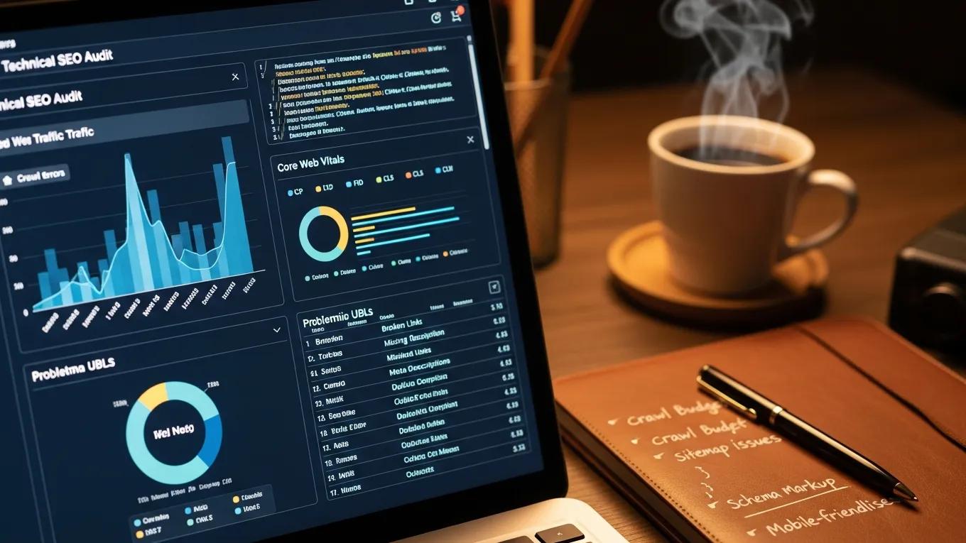 Close-up of a computer screen showing website analytics, illustrating the technical SEO audit process