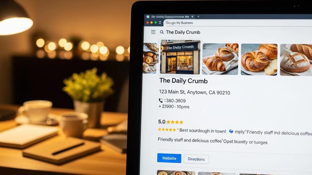 Close-up of an optimized Google My Business listing on a computer screen