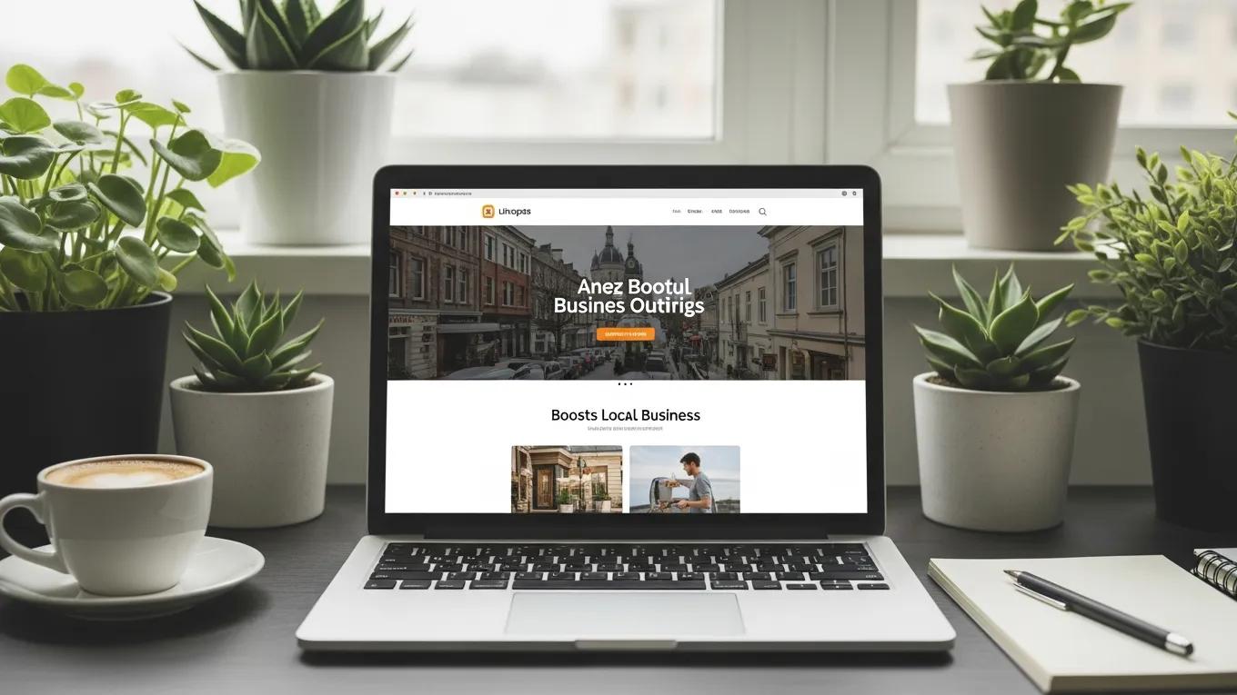 Modern laptop displaying a conversion-optimized website design in a cozy workspace