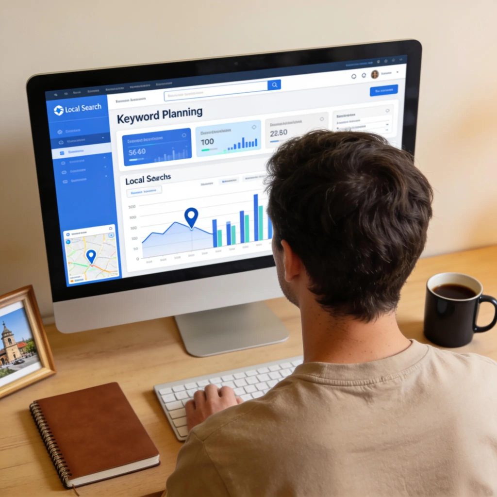 Person conducting keyword research on a computer for York local SEO strategies