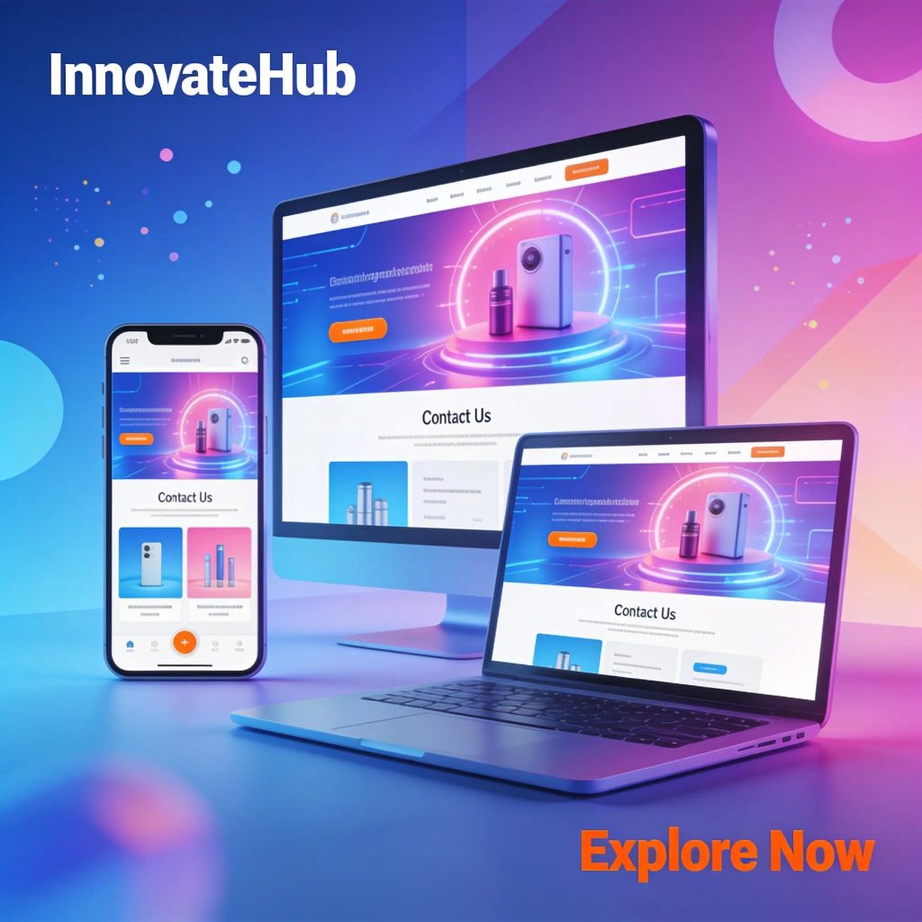 Responsive web design displayed on multiple devices emphasizing user-friendly modern aesthetics