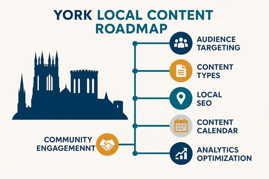 Illustration showing a content marketing strategy for York businesses